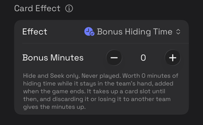 The card editor with Bonus Hiding Time selected, showing the controls it adds