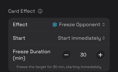 The card editor with Freeze Opponent selected, showing the controls it adds