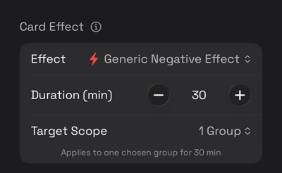 The card editor with Generic Negative Effect selected, showing the controls it adds