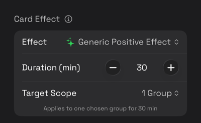 The card editor with Generic Positive Effect selected, showing the controls it adds