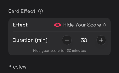 The card editor with Hide Your Score selected, showing the controls it adds